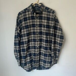 Ralph Lauren Shirt Men's L Blue White‎ Plaid Button Down Long Sleeve +